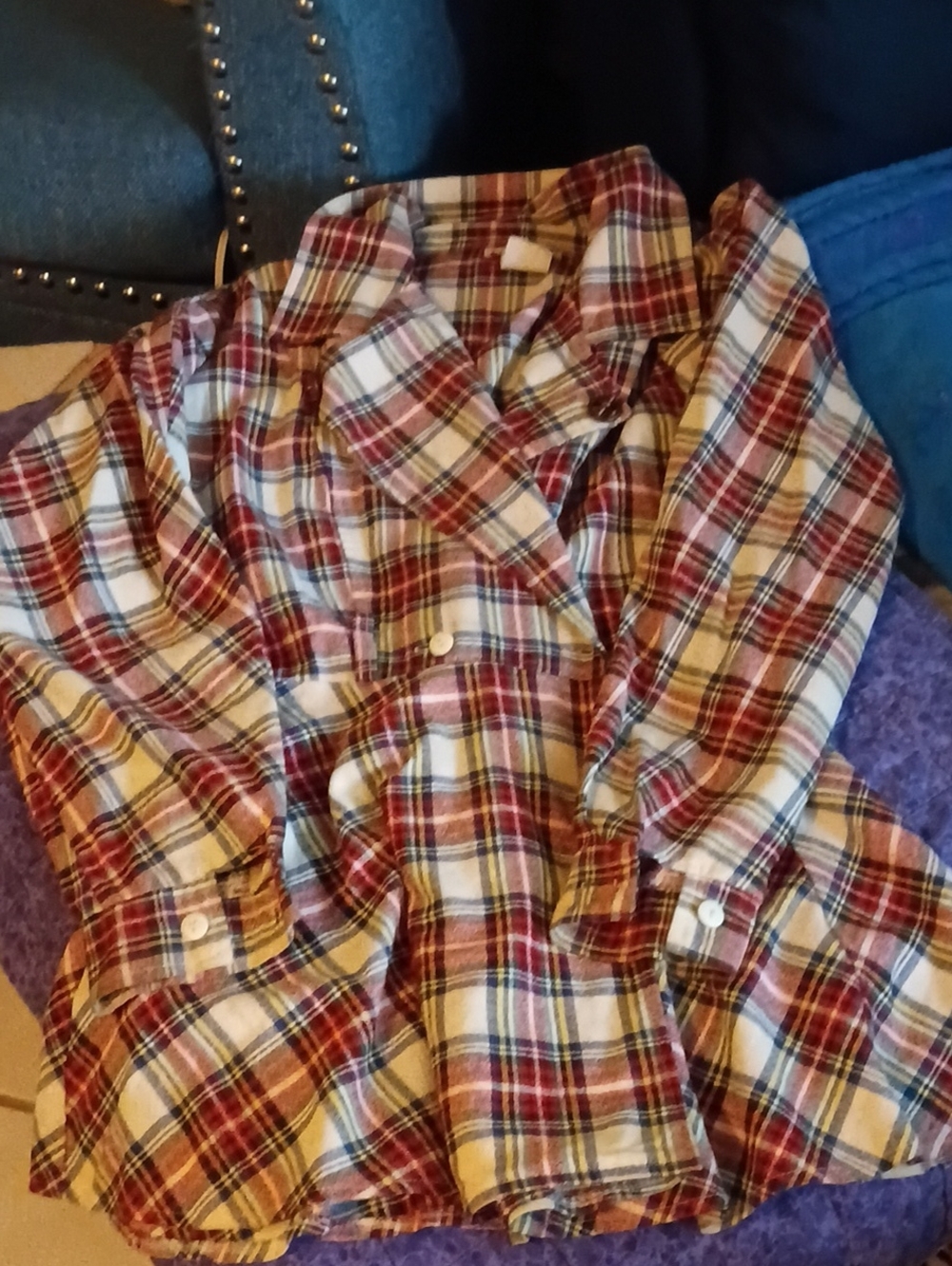 Vintage Women's Casual Button-Down Plaid Shirt Jacket - Cream & Red